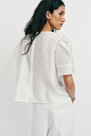 EMBROIDERED SHORT SLEEVE BLOUSE - White by Zara - Image 4