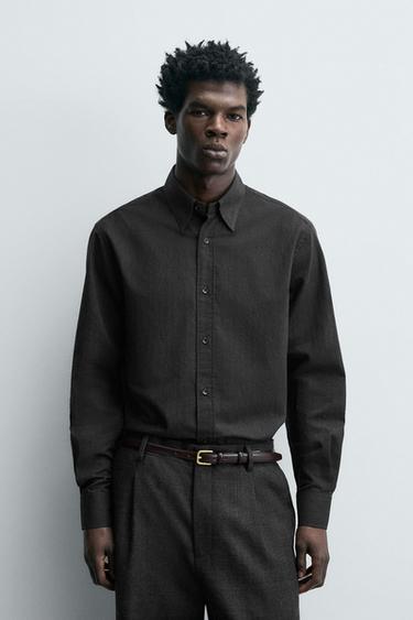 قميص قطني بقصة RELAXED FIT إصدار محدود - رمادي أنثراسايت by Zara