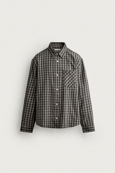 REGULAR FIT LYOCELL/COTTON SHIRT - Grey / Tan by Zara