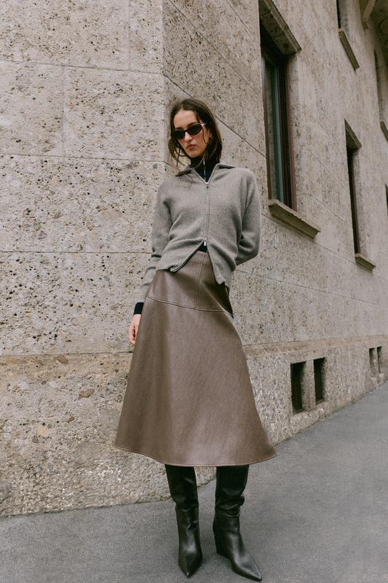 ZIP-UP CARDINGAN - Brown / Taupe by Zara - Image 0