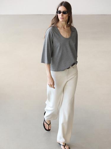 Zara 100% cotton scoop neck T-shirt - Gray