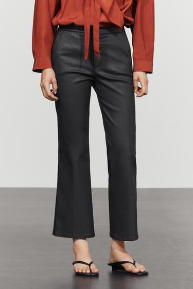 Rubberised cropped flare pants — Black 2