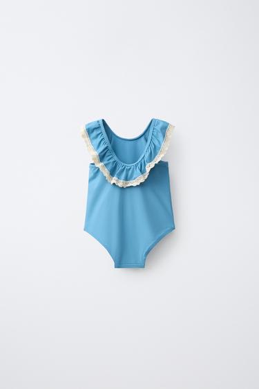 2-6 YEARS/ SWIMSUIT WITH CONTRAST LACE TRIM - Petrol blue by Zara