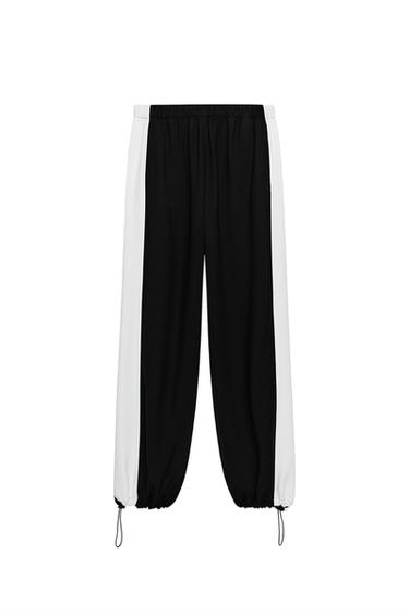 Zara ZW COLLECTION SIDE STRIPE PANTS - Black