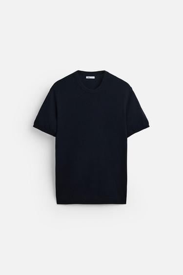 FLOWING KNIT T-SHIRT - Navy blue by Zara