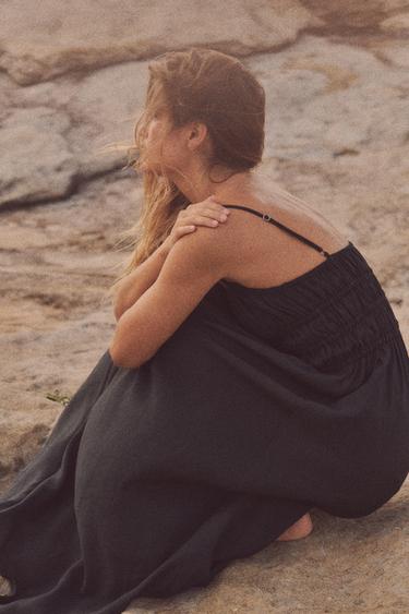FLOWING MIDI DRESS WITH ELASTICATED DETAIL - Black by Zara - Image 1