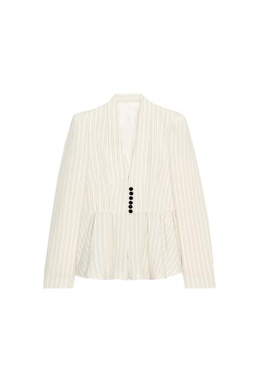 STRIPED PEPLUM BLAZER - Ecru / Brown by Zara