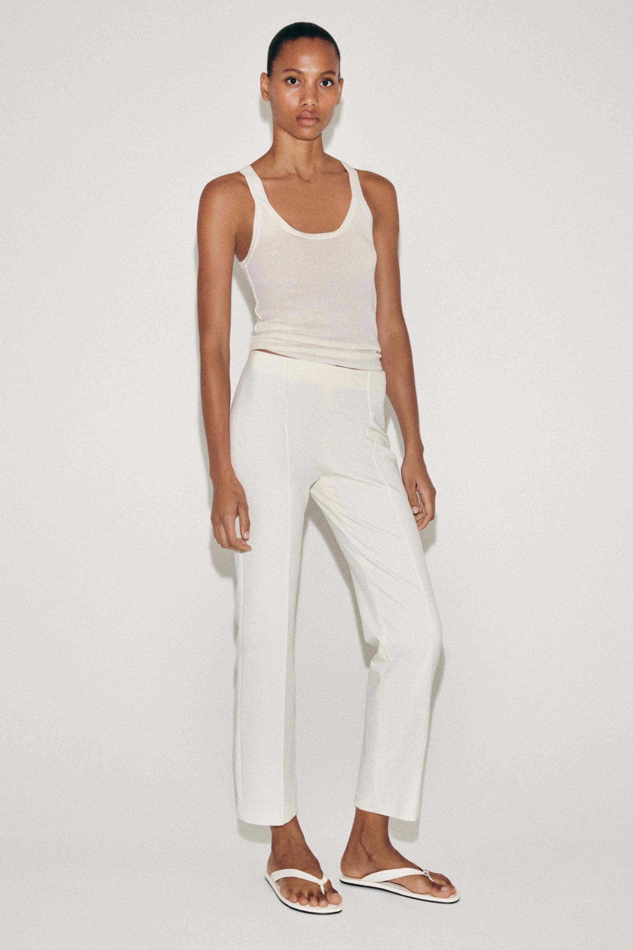 ZW COLLECTION CROPPED TROUSERS — Ecru