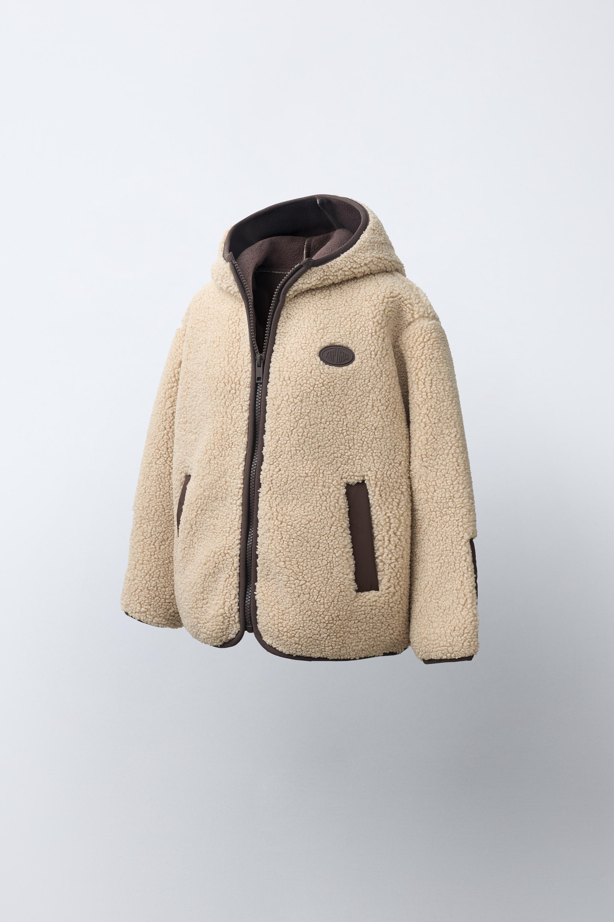 HOODED FAUX SHEARLING JACKET — Ecru