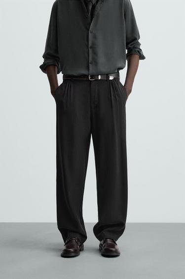 CALÇA FLUIDA COM PREGAS - Cinza-antracito da Zara