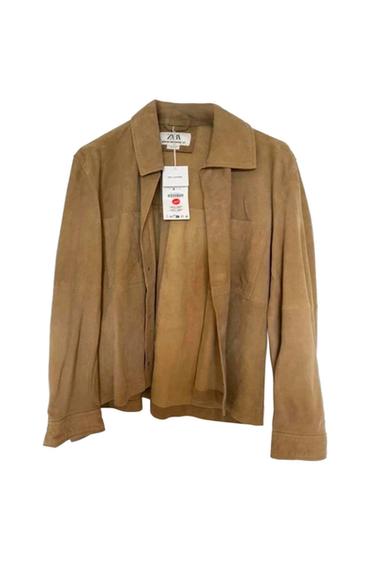 ZARA 100 LEATHER JACKET TAN/BEIGE SIZE M