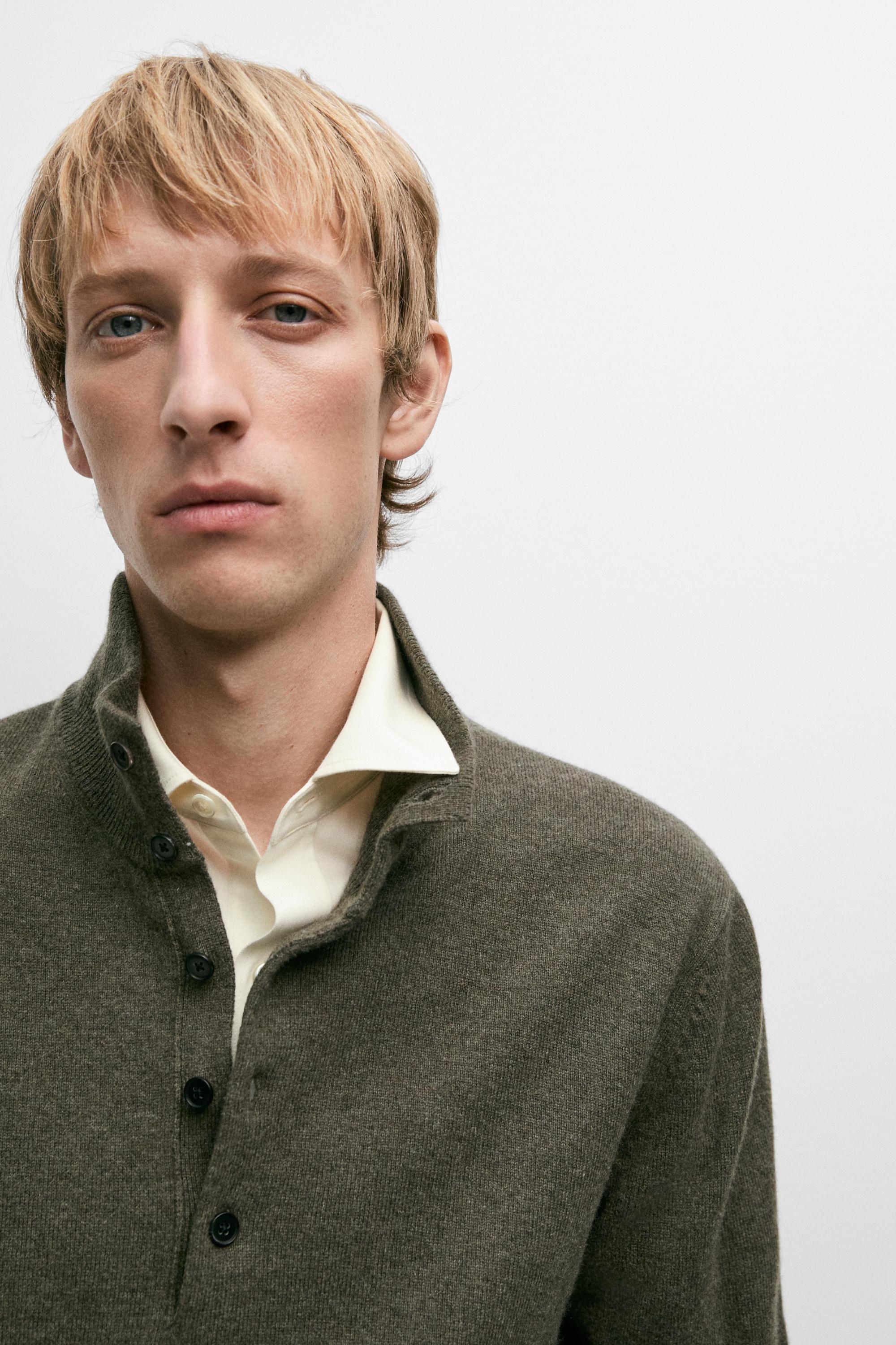 Wool blend mock neck knit sweater