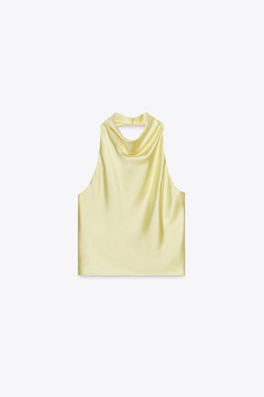 TOP HALTER SATINÉ - Jaune clair de Zara - Image 5