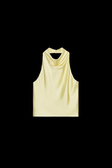 Zara SATIN EFFECT HALTER TOP - Light yellow - Image 0