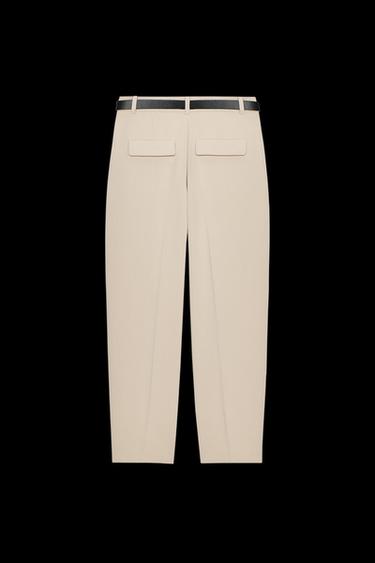 Zara BELTED PLEATED PANTS - Light camel