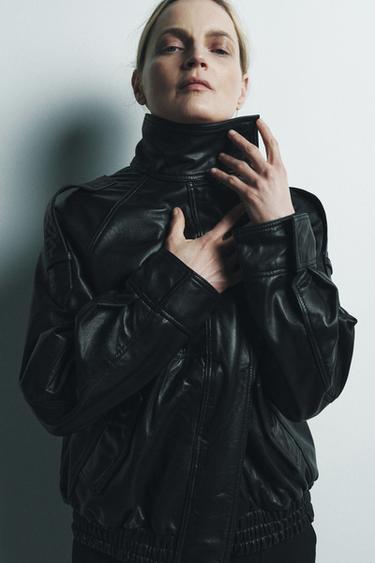 JAQUETA COURO 100% ZW COLLECTION - Preto da Zara