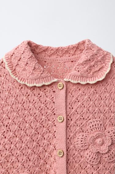 KNIT POLO SHIRT WITH FLOWERS - Coral pink by Zara - Image 2