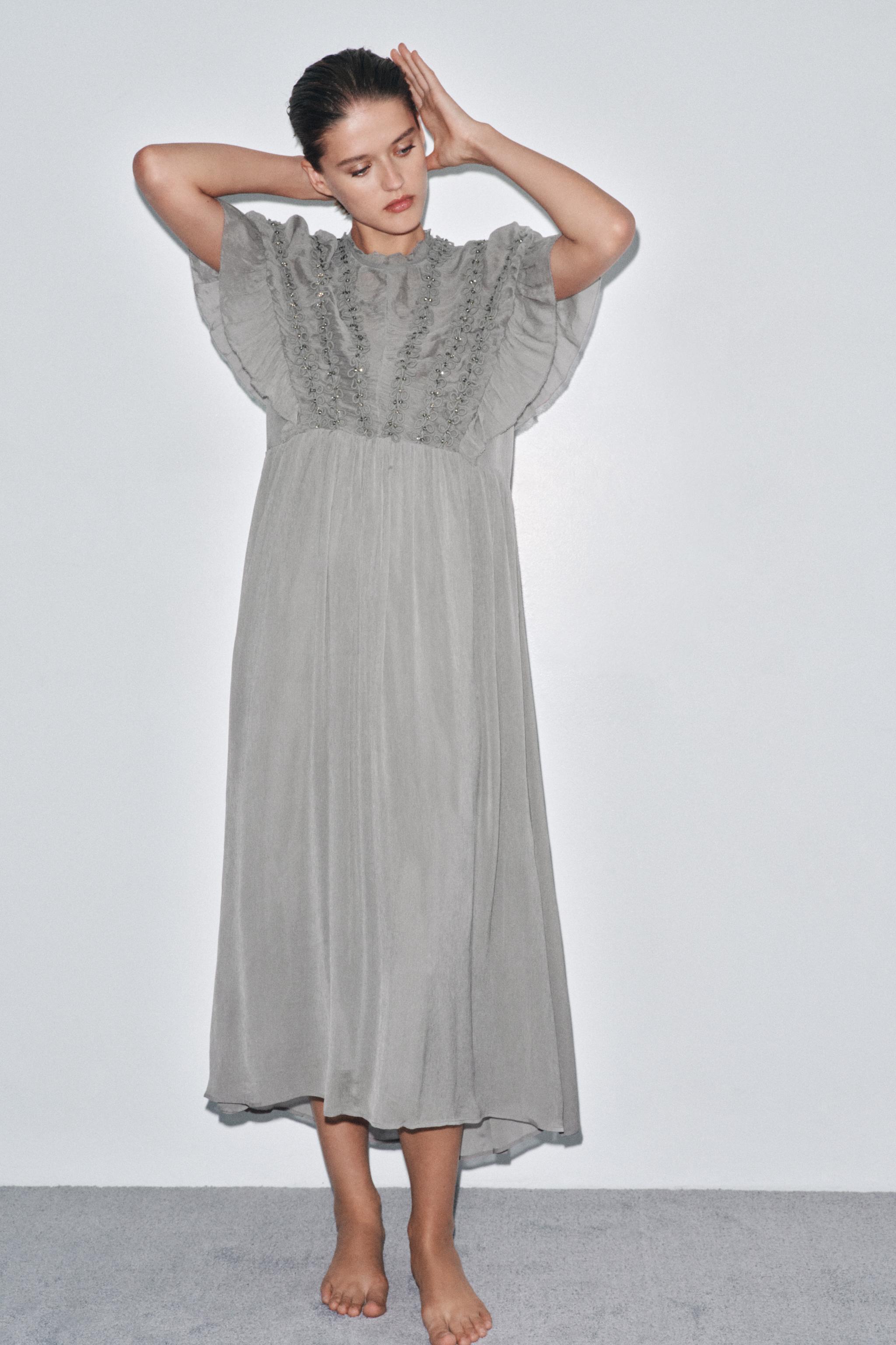 JEWELED KNOT TEXTURED DRESS - Gray | ZARA United States
