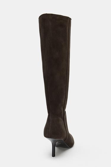 SPLIT SUEDE HEELED BOOTS - Chocolate Brown by Zara - Image 4