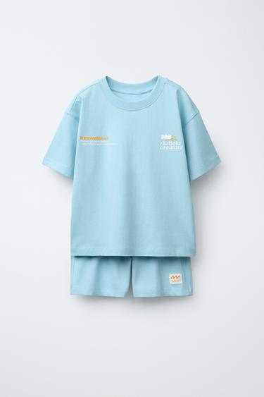 6-14 AÑOS/ PIJAMA ESTAMPADO TEXTO - Azul claro de Zara