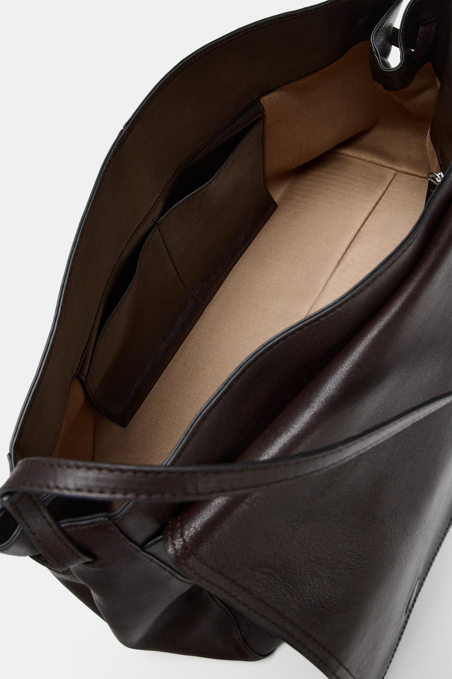 Женская сумка Zara Leather Flap Shoulder, цвет: Шоколадный — фото 7