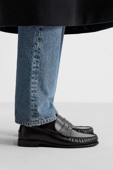 Zara LEATHER PENNY LOAFERS - Black - Image 0