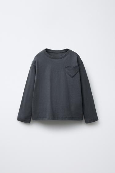 Zara HEART POCKET T-SHIRT - Dark anthracite