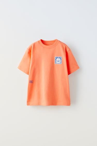 RAISED PRINT T-SHIRT - Orange by Zara - Image 0