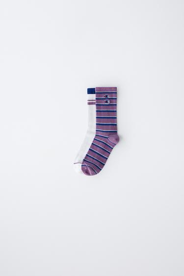 Zara CHAMPION ® X ZARA STRIPED AND BANDED KNEE SOCKS - Mauve - Image 0