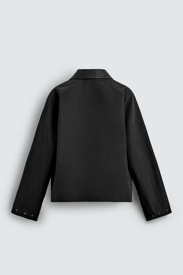 Zara CONTRAST COLLAR OVERSHIRT - Black