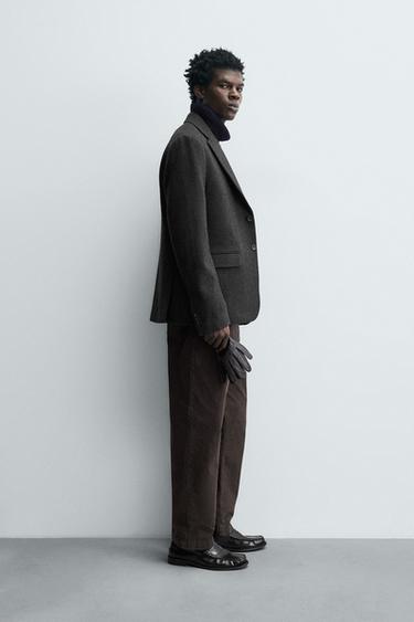 HERRINGBONE TEXTURED BLAZER - Green by Zara - Image 3