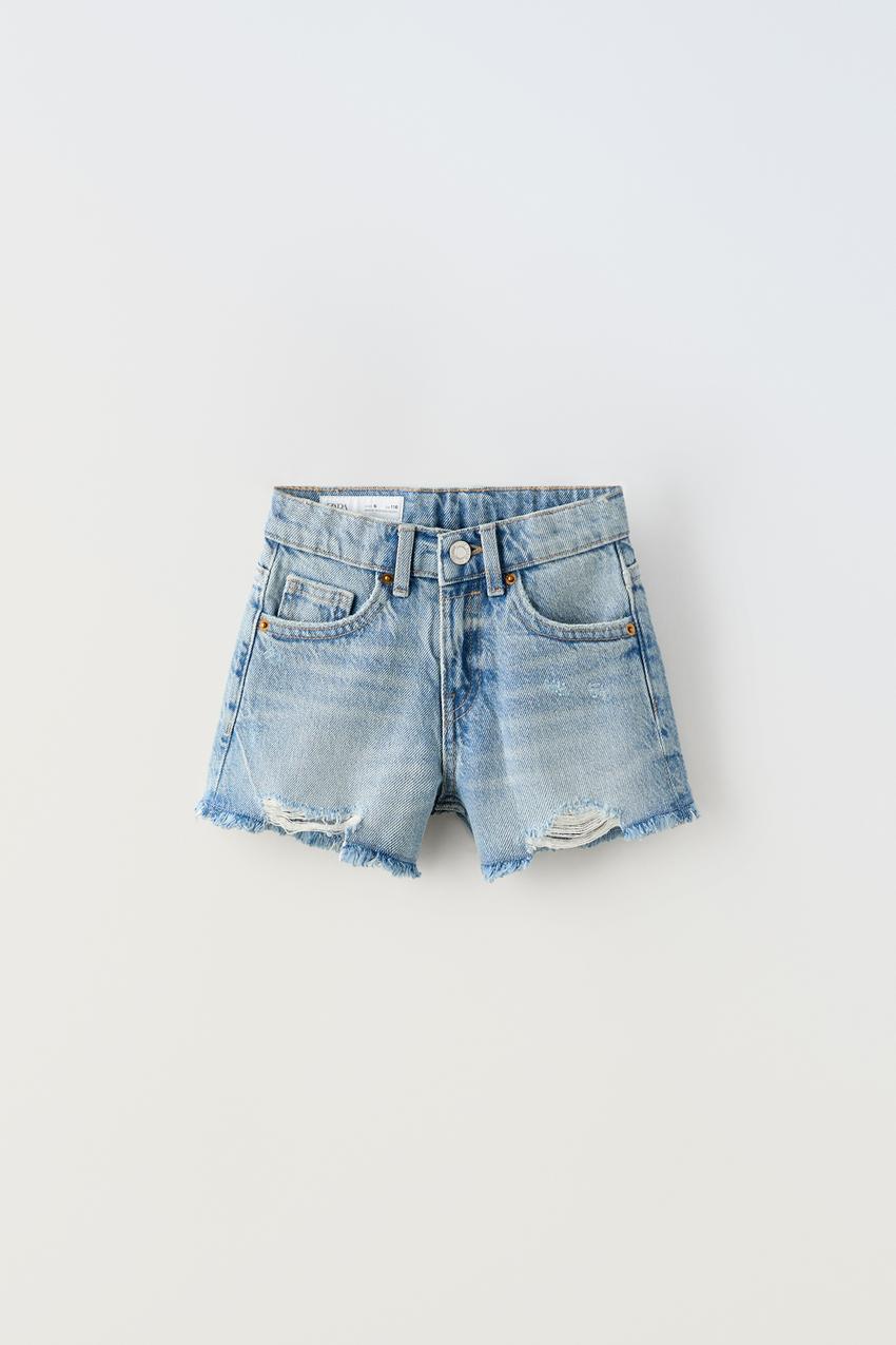 FRAYED DENIM SHORTS - Blue | ZARA United States