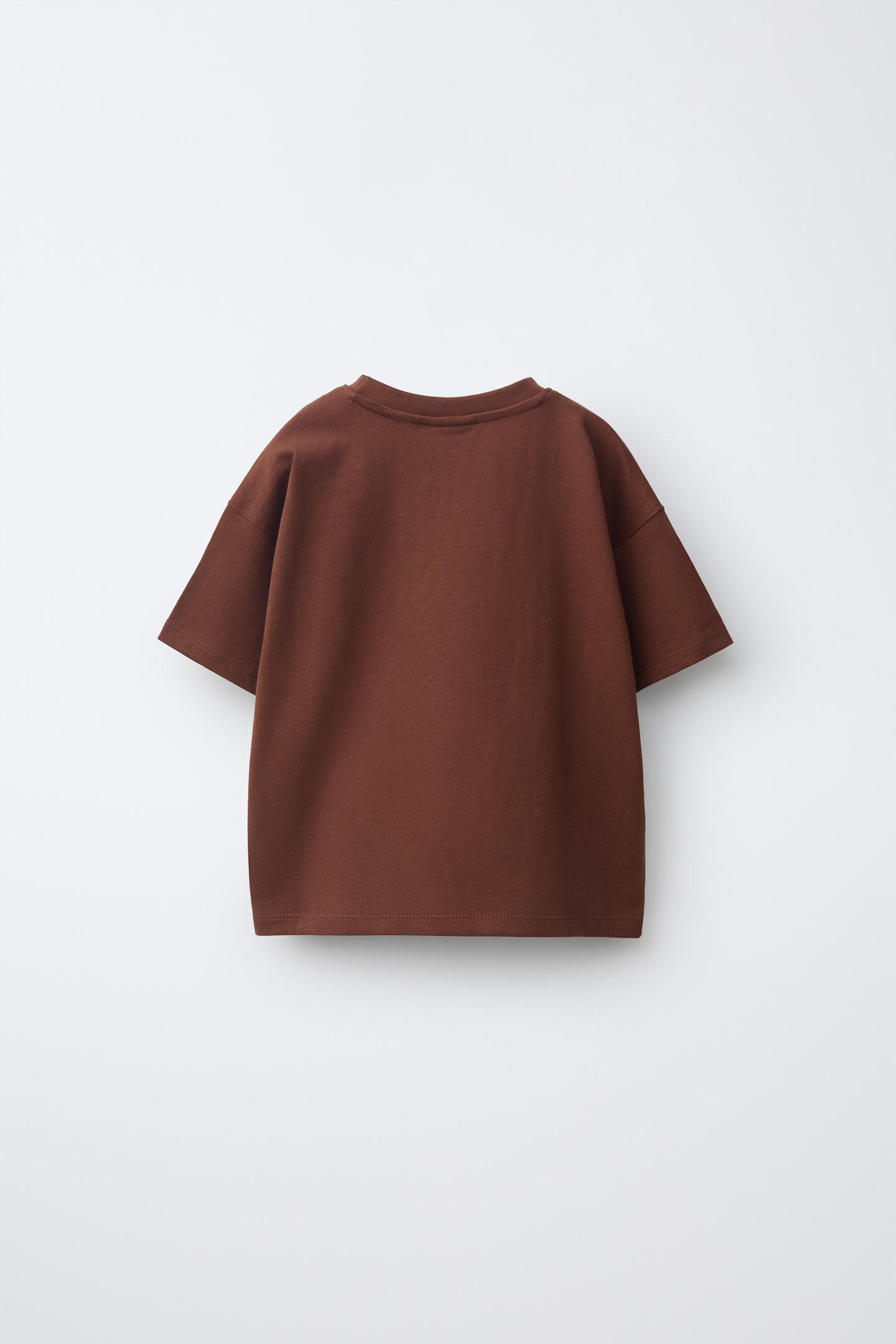 Детская футболка Zara Text Print, цвет: Шоколадный — фото 3