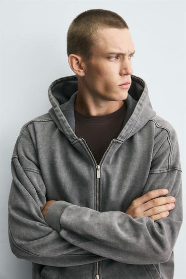 WASHED ZIP HOODIE - Greyish by Zara - Image 5