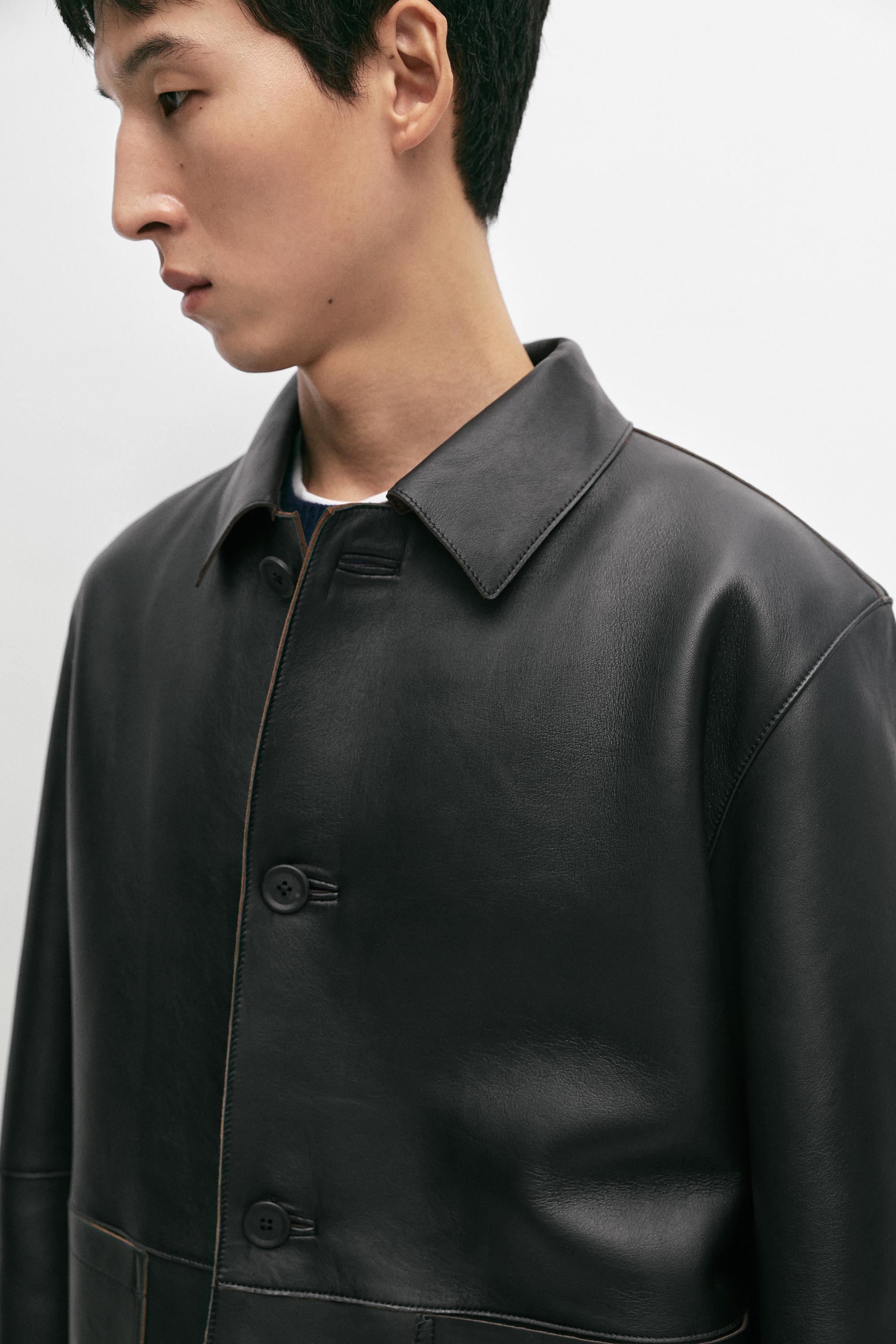 Nappa leather jacket with button detail