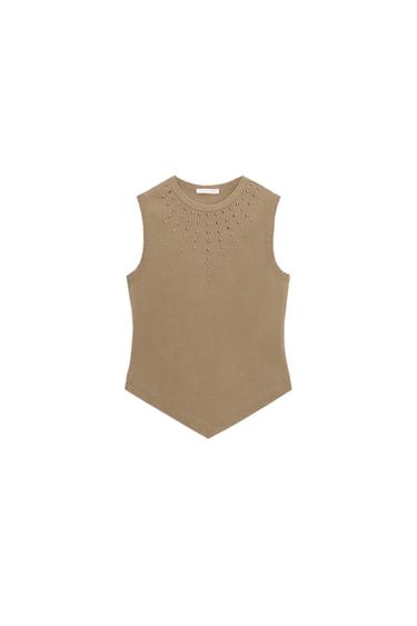 OPEN-BACK STUDDED TOP - camel by Zara