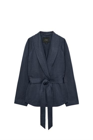 BLAZER CINTURÓN CON LINO ZW COLLECTION - Marino de Zara