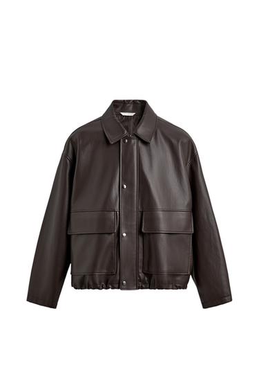 RELAXED FIT FAUX LEATHER JACKET