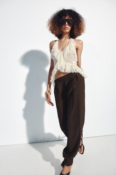 PANTALÓN BOMBACHO LAZOS - Marrón oscuro de Zara