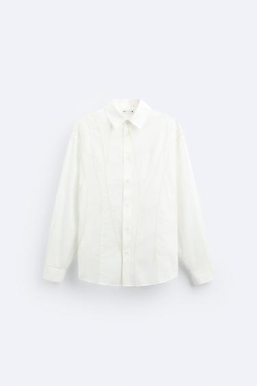 CHEMISE BRODERIE LIGNES - Blanc cassé de Zara