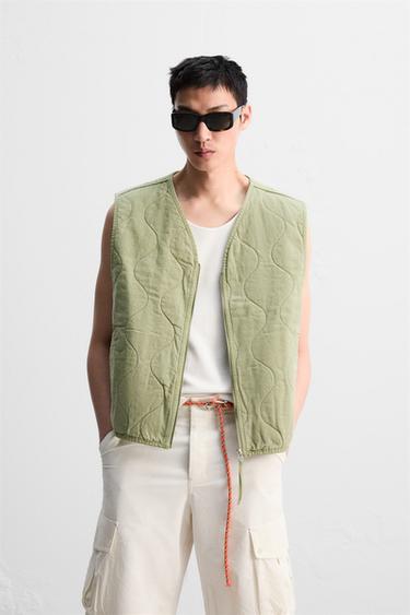 WASHED PADDED GILET - Green by Zara