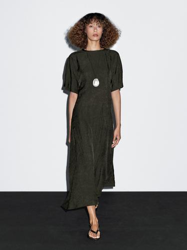 Zara Long satin dress with short sleeves -  - Image 0
