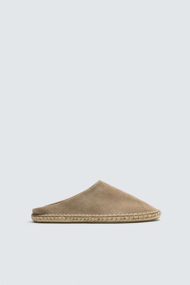 Zara OPEN BACK LEATHER ESPADRILLES - Taupe Gray