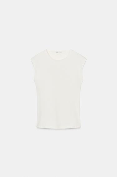 SLIM FIT SLEEVELESS T-SHIRT - White by Zara