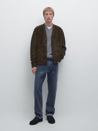 Cardigan en laine et cuir mélangés - Marron foncé de Zara - Image 0