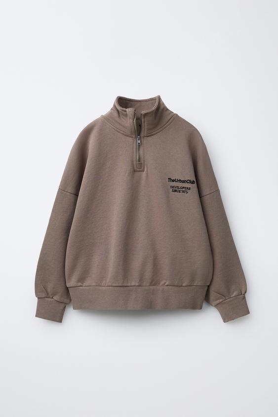 SUDADERA FELPA TEXTO - Gris topo de Zara - Imagen 0
