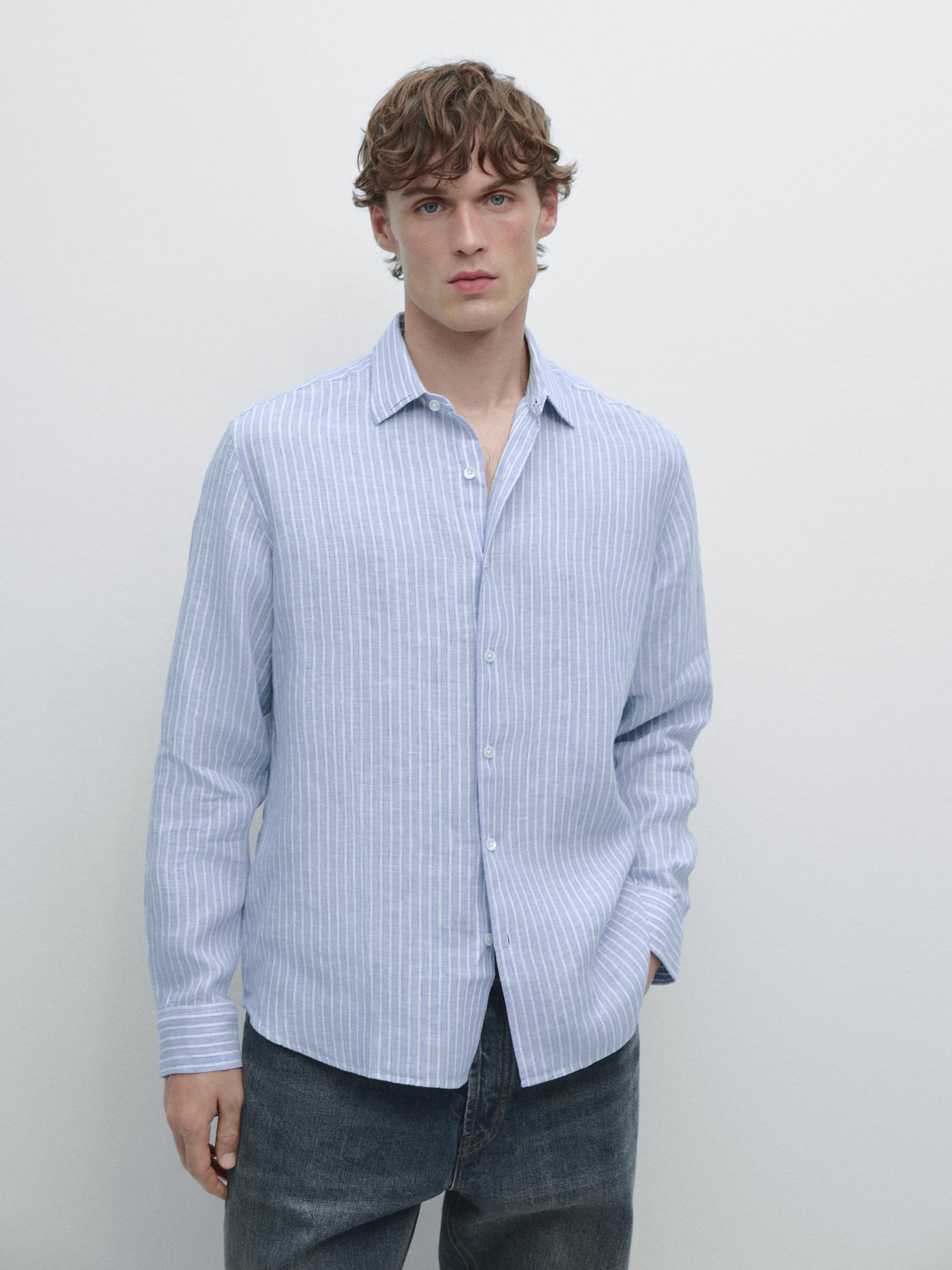 Chemise en lin à rayures regular fit