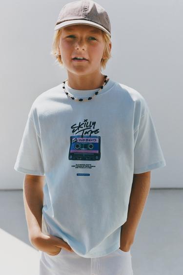 Zara CASSETTE PRINT T-SHIRT - Light blue