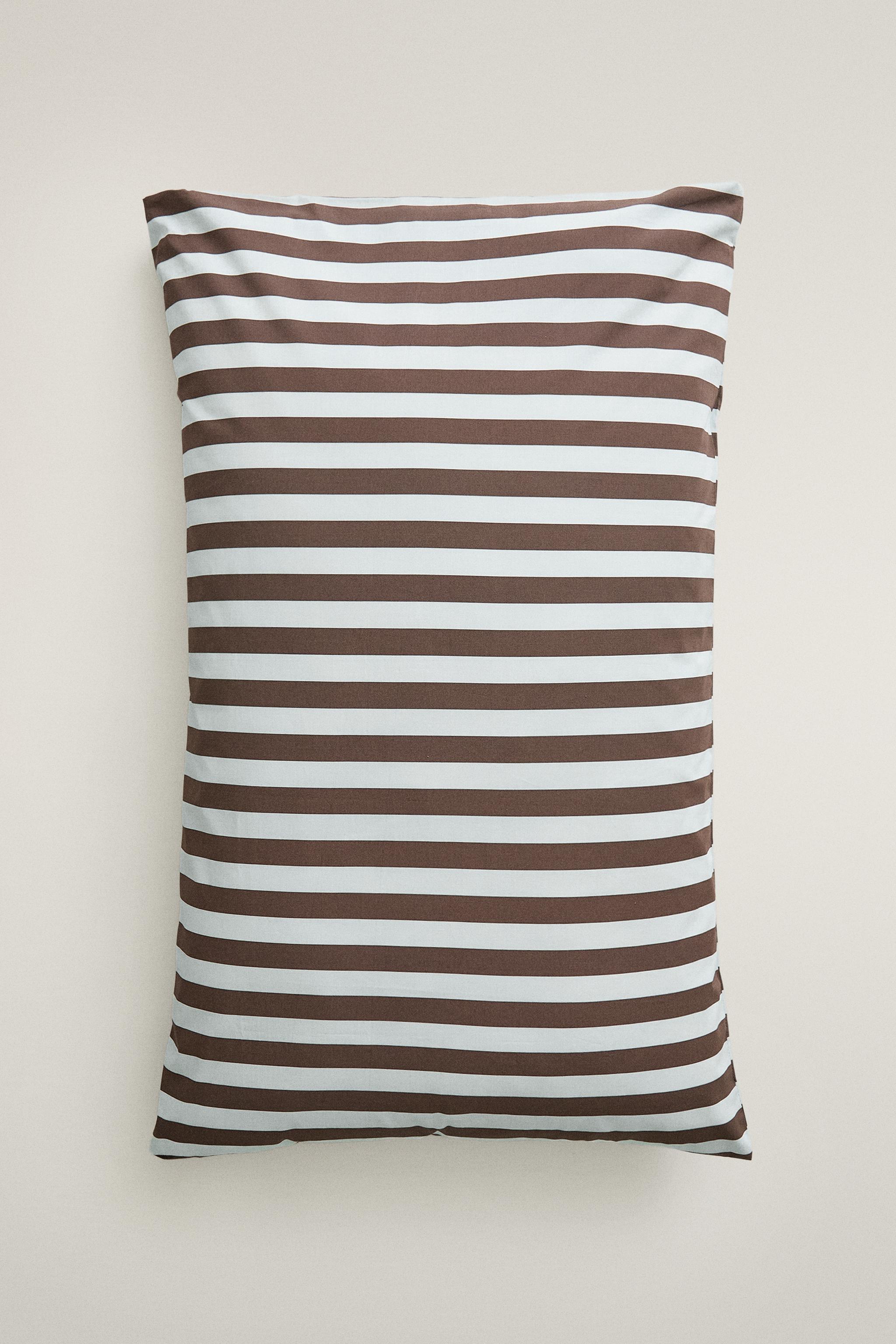 STRIPED COTTON PERCALE DUVET COVER (300 THREAD COUNT)