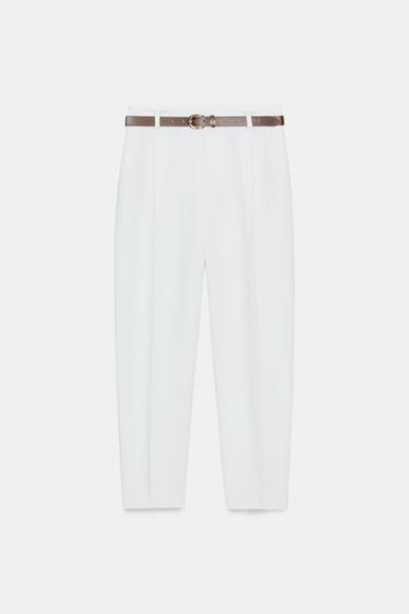 Zara BELTED PLEATED PANTS - Oyster-white